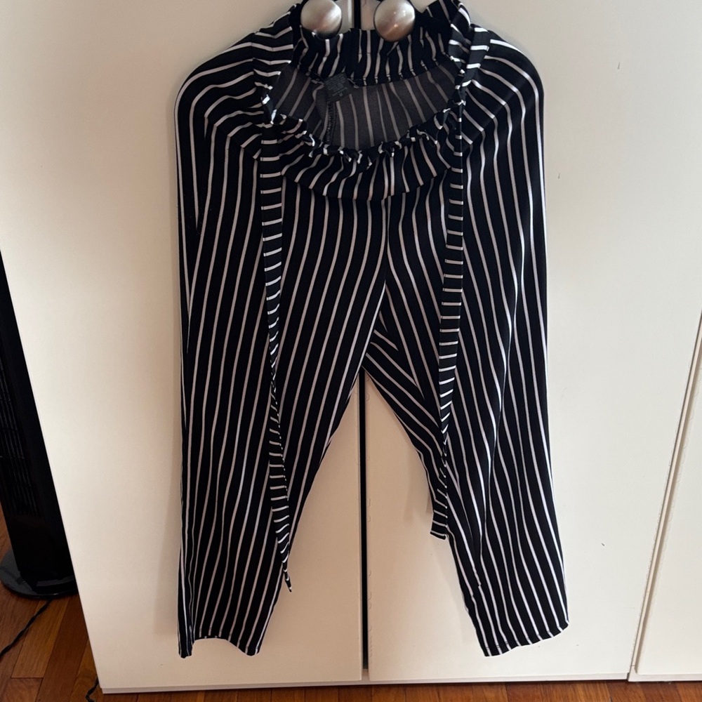 Elegant Black and White Striped Women's dress pants